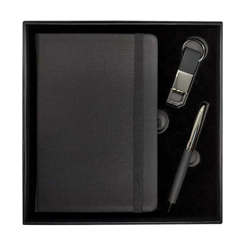 Premium Gift Set with Fabric Notebook, Gun Metal Pen & Keyring